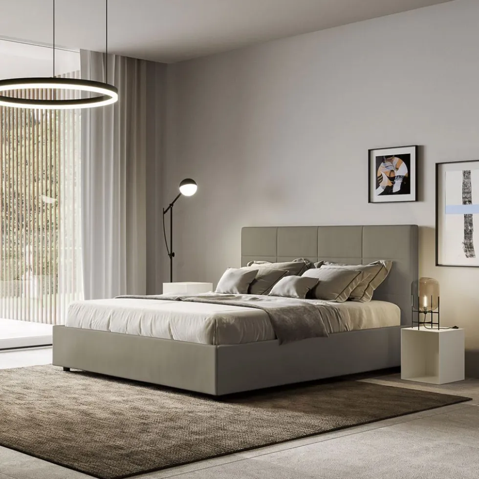 Letto 140x190cm contenitore francese con giroletto in similpelle cappuccino LIT288