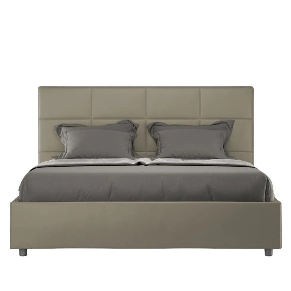 Letto 140x190cm contenitore francese con giroletto in similpelle cappuccino LIT288