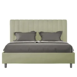 Letto 140x190cm contenitore francese con testiera trapuntata in microfibra tè verde LIT326