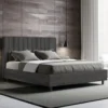 Letto 140x190cm contenitore francese con testiera trapuntata in microfibra grigio LIT326