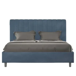 Letto 140x190cm contenitore francese con testiera trapuntata in microfibra blu LIT326