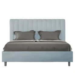 Letto 140x190cm contenitore francese con testiera trapuntata in microfibra azzurro LIT326