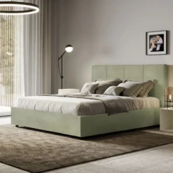 Letto 140x190cm contenitore francese con giroletto in microfibra tè verde LIT290