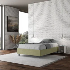 Letto 140x190cm contenitore francese sommier in microfibra tè verde LIT260