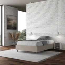 Letto 140x190cm contenitore francese sommier in microfibra sabbia beige LIT260