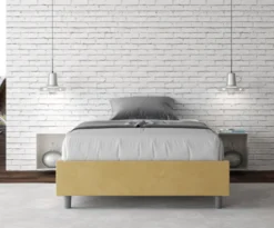 Letto 140x190cm contenitore francese sommier in microfibra ocra LIT260