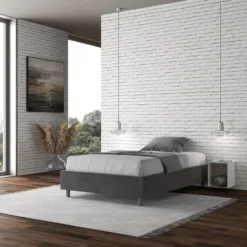 Letto 140x190cm contenitore francese sommier in microfibra grigio LIT260