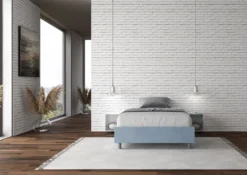 Letto 140x190cm contenitore francese sommier in microfibra azzurro LIT260