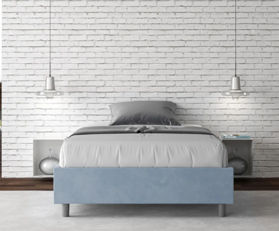 Letto 140x190cm contenitore francese sommier in microfibra azzurro LIT260