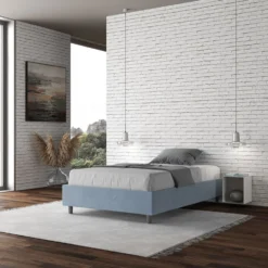 Letto 140x190cm contenitore francese sommier in microfibra azzurro LIT260