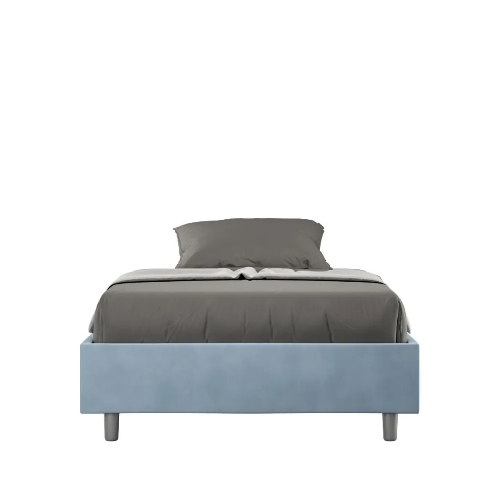 Letto 140x190cm contenitore francese sommier in microfibra azzurro LIT260