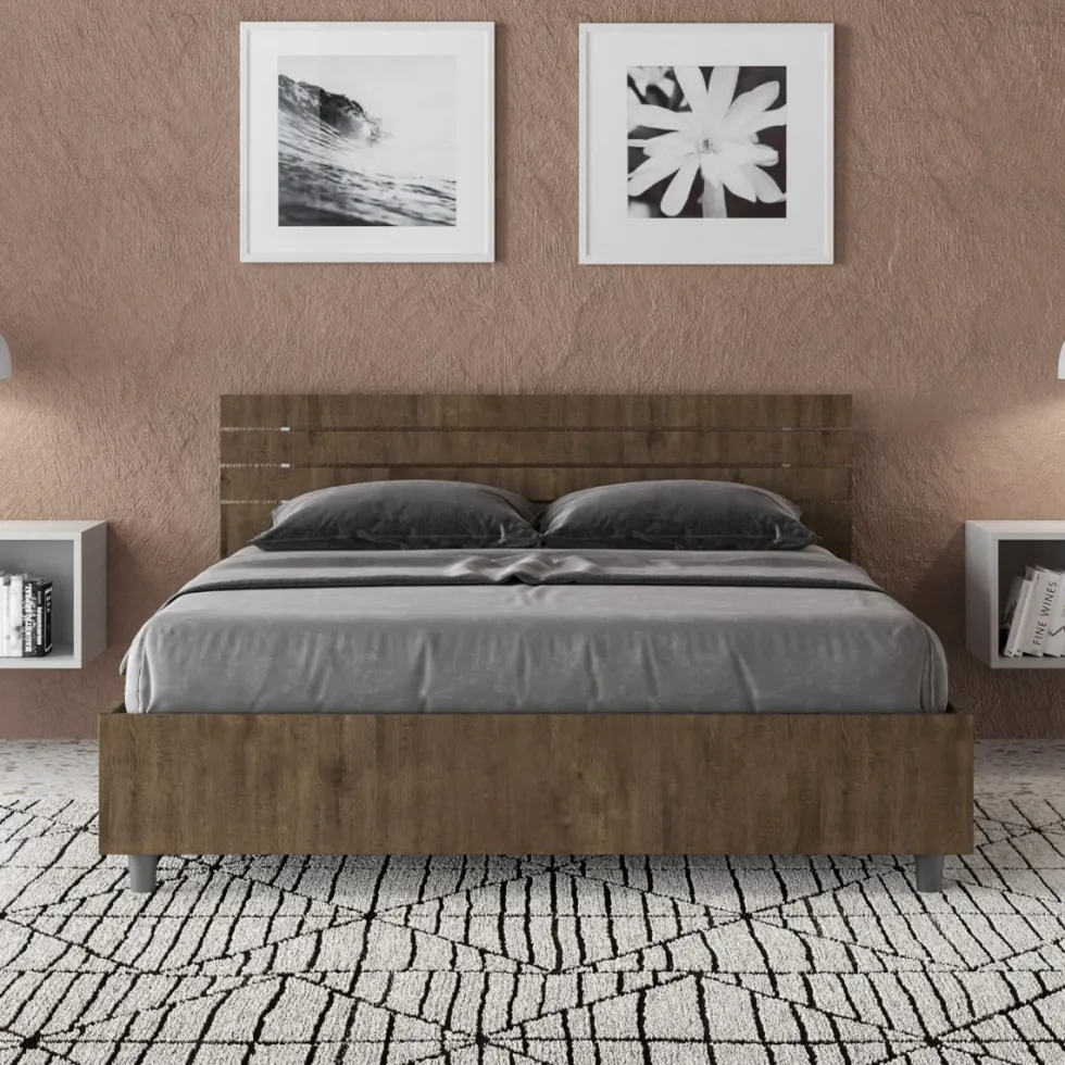 Letto 140x200cm contenitore francese testata inclinata noce LIT354