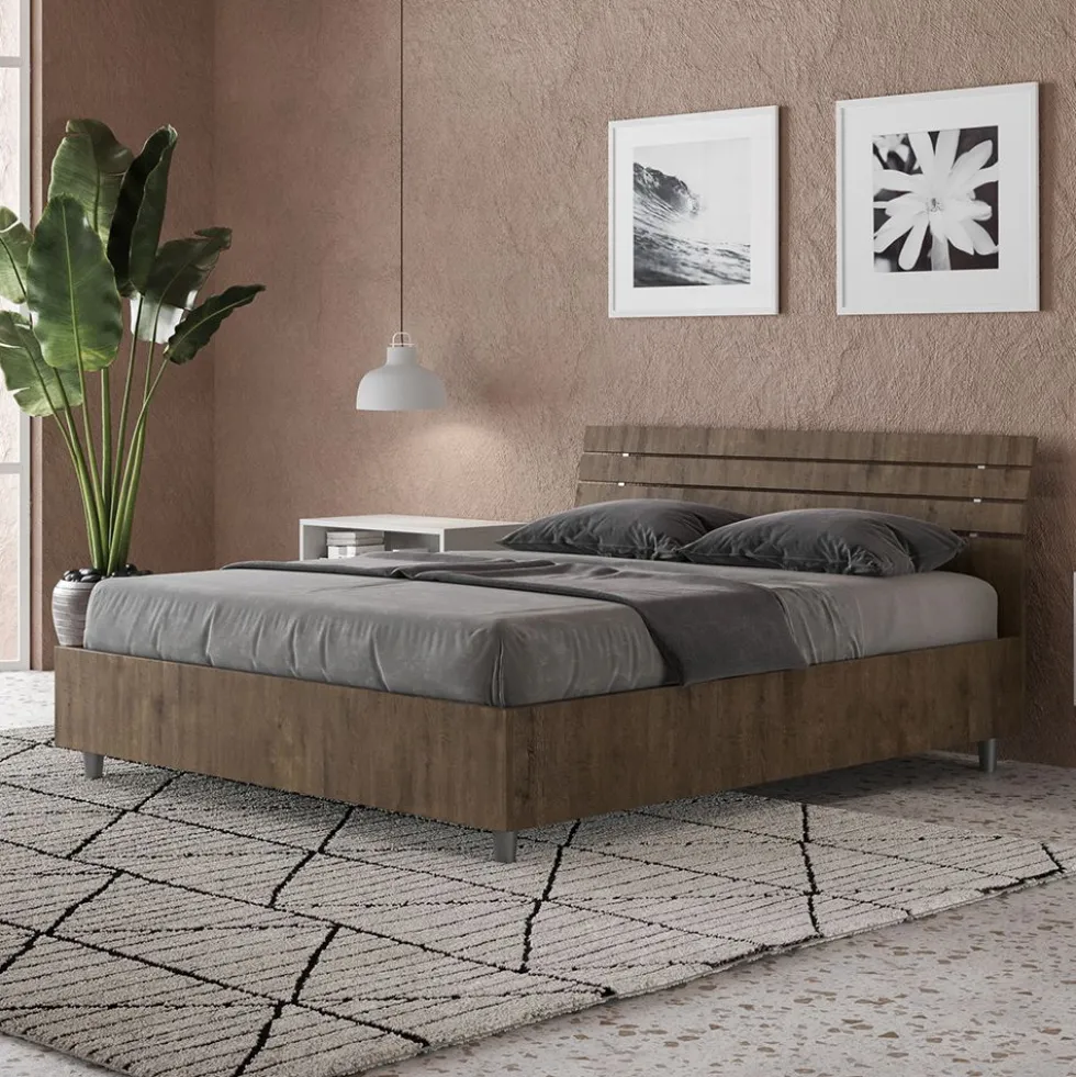Letto 140x200cm contenitore francese testata inclinata noce LIT354