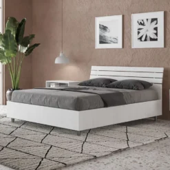 Letto 140x200cm contenitore francese testata inclinata bianco frassino LIT354