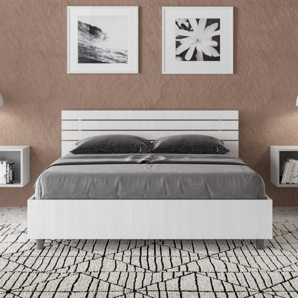 Letto 140x200cm contenitore francese testata dritta bianco frassino LIT350