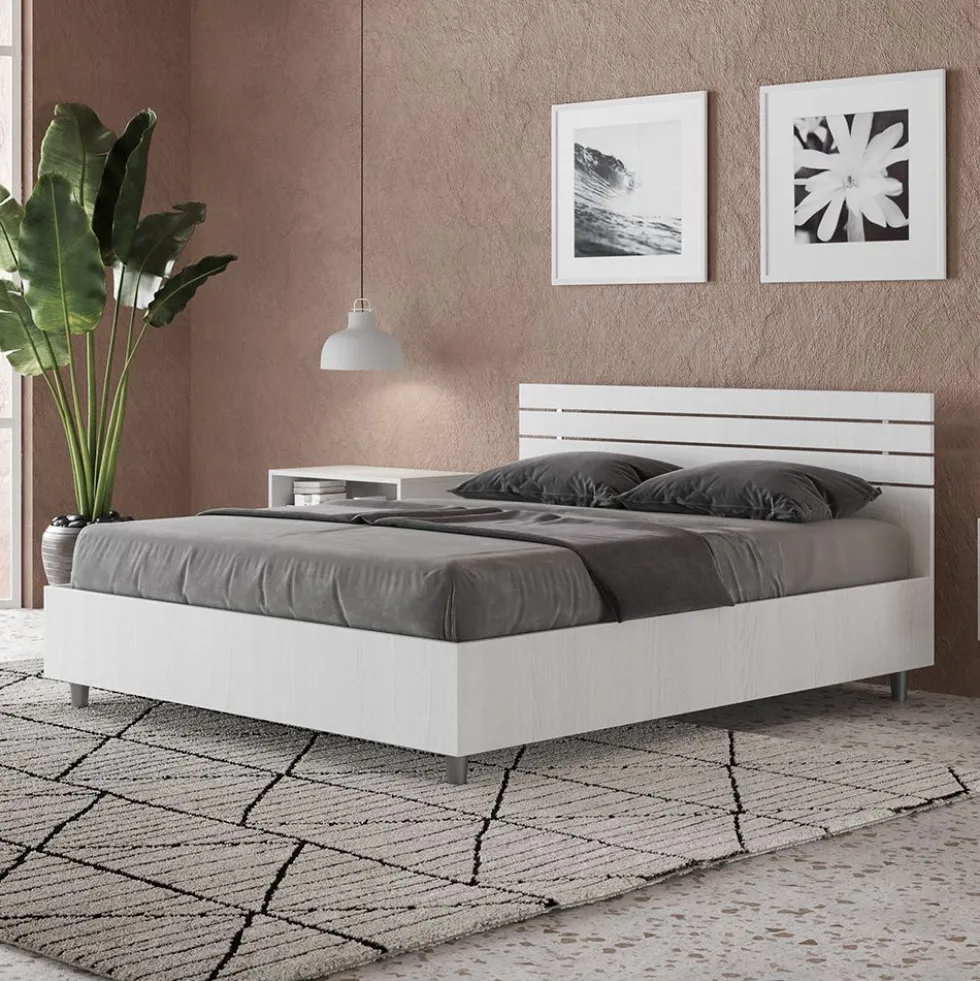 Letto 140x200cm contenitore francese testata dritta bianco frassino LIT350