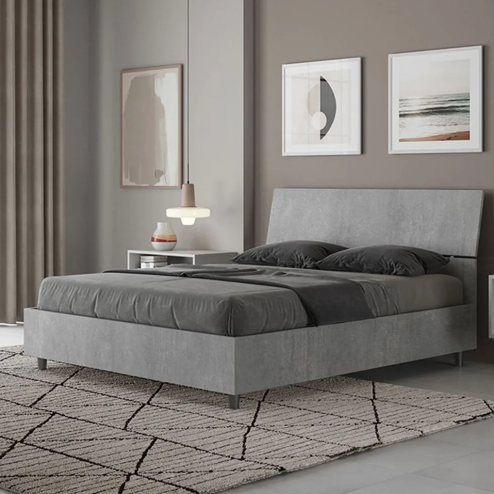 Letto 140x200cm contenitore francese testiera inclinata cemento LIT346