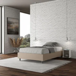 Letto 140x190cm contenitore francese sommier in similpelle tortora LIT258