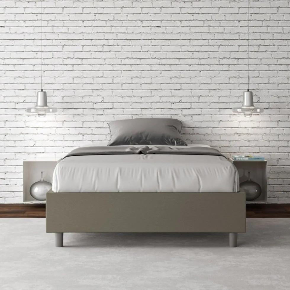 Letto 140x190cm contenitore francese sommier in similpelle cappuccino LIT258