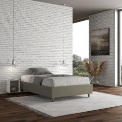 Letto 140x190cm contenitore francese sommier in similpelle cappuccino LIT258