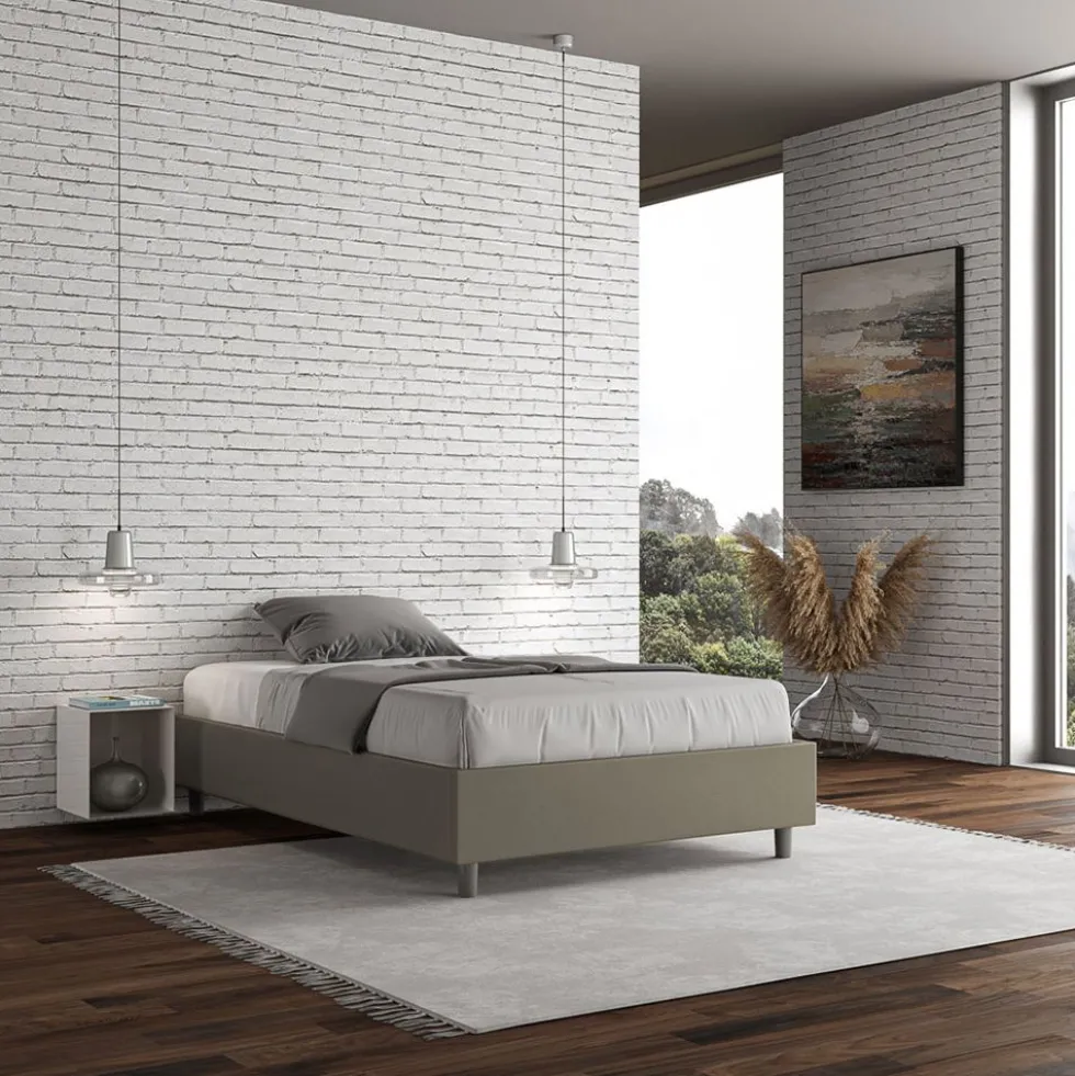 Letto 140x190cm contenitore francese sommier in similpelle cappuccino LIT258