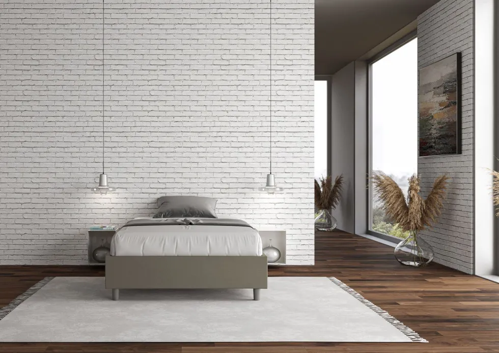 Letto 140x190cm contenitore francese sommier in similpelle cappuccino LIT258