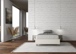 Letto 140x190cm contenitore francese sommier in similpelle bianco LIT258