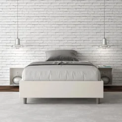 Letto 140x190cm contenitore francese sommier in similpelle bianco LIT258