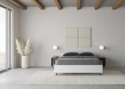Letto 140x200cm contenitore francese effetto legno bianco frassino LIT338