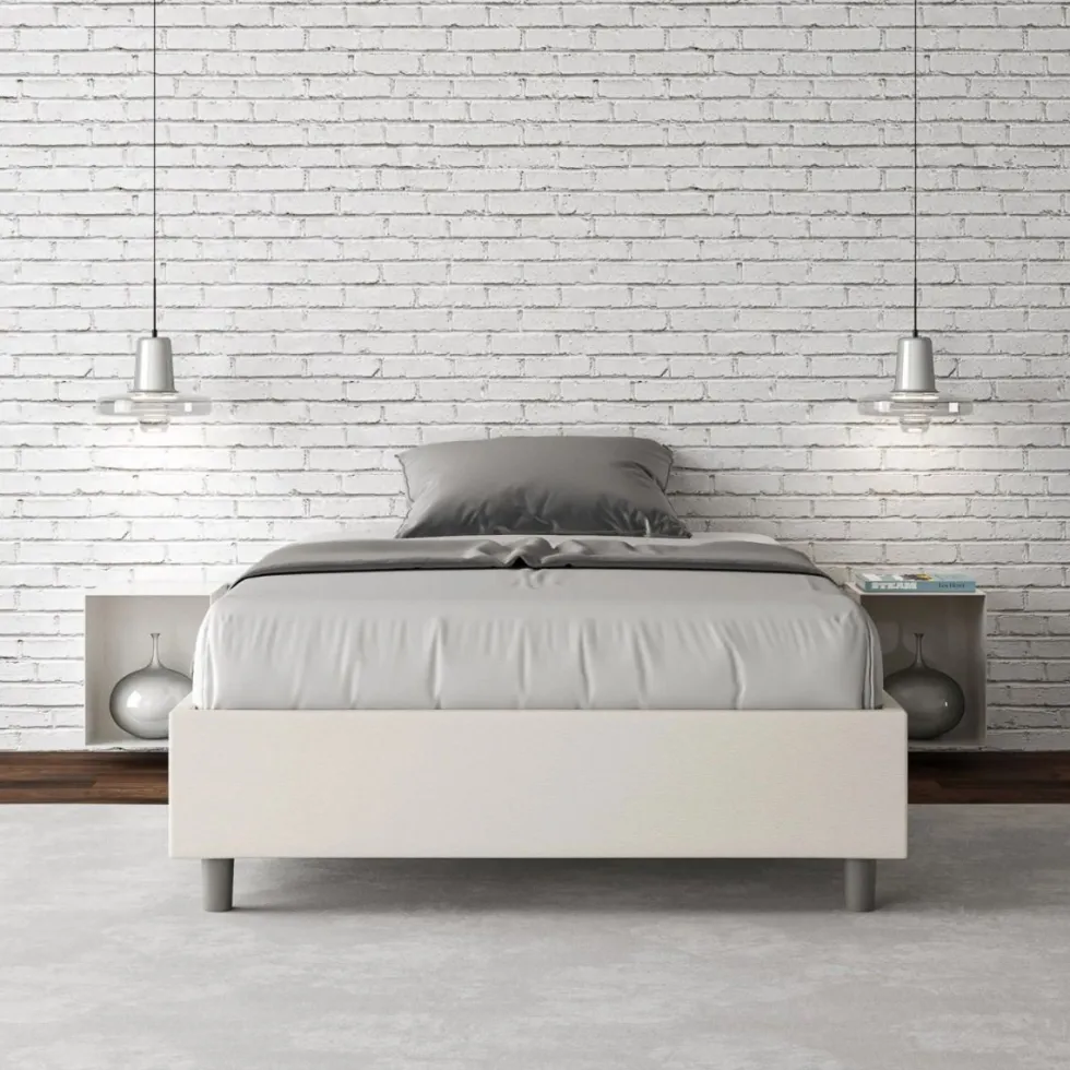 Letto 140x200cm contenitore francese sommier in similpelle bianco LIT262