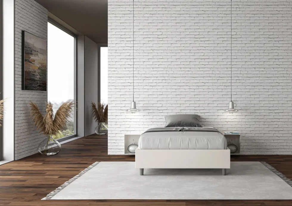 Letto 140x200cm contenitore francese sommier in similpelle bianco LIT262