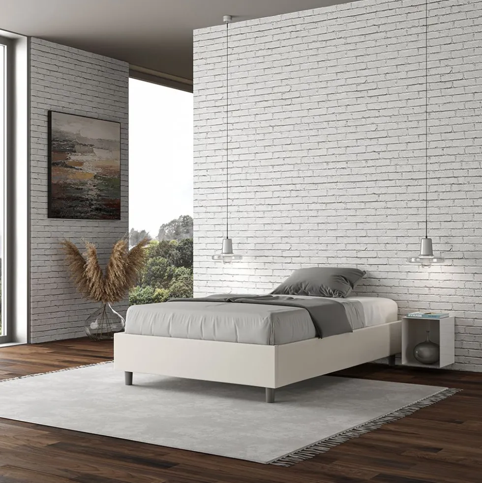 Letto 140x200cm contenitore francese sommier in similpelle bianco LIT262
