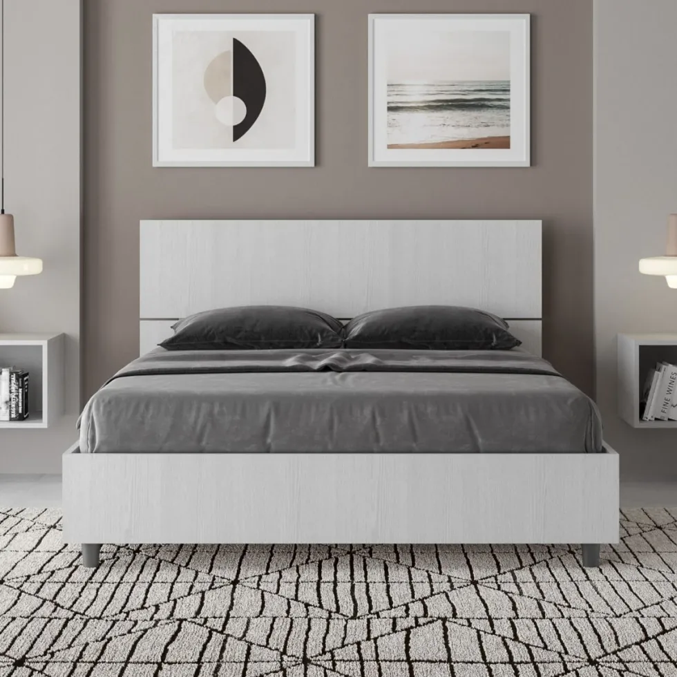 Letto 140x200cm contenitore francese testiera dritta bianco frassino LIT342