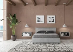 Letto 140x190cm contenitore francese testata inclinata cemento LIT352