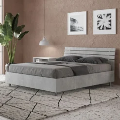 Letto 140x190cm contenitore francese testata inclinata cemento LIT352