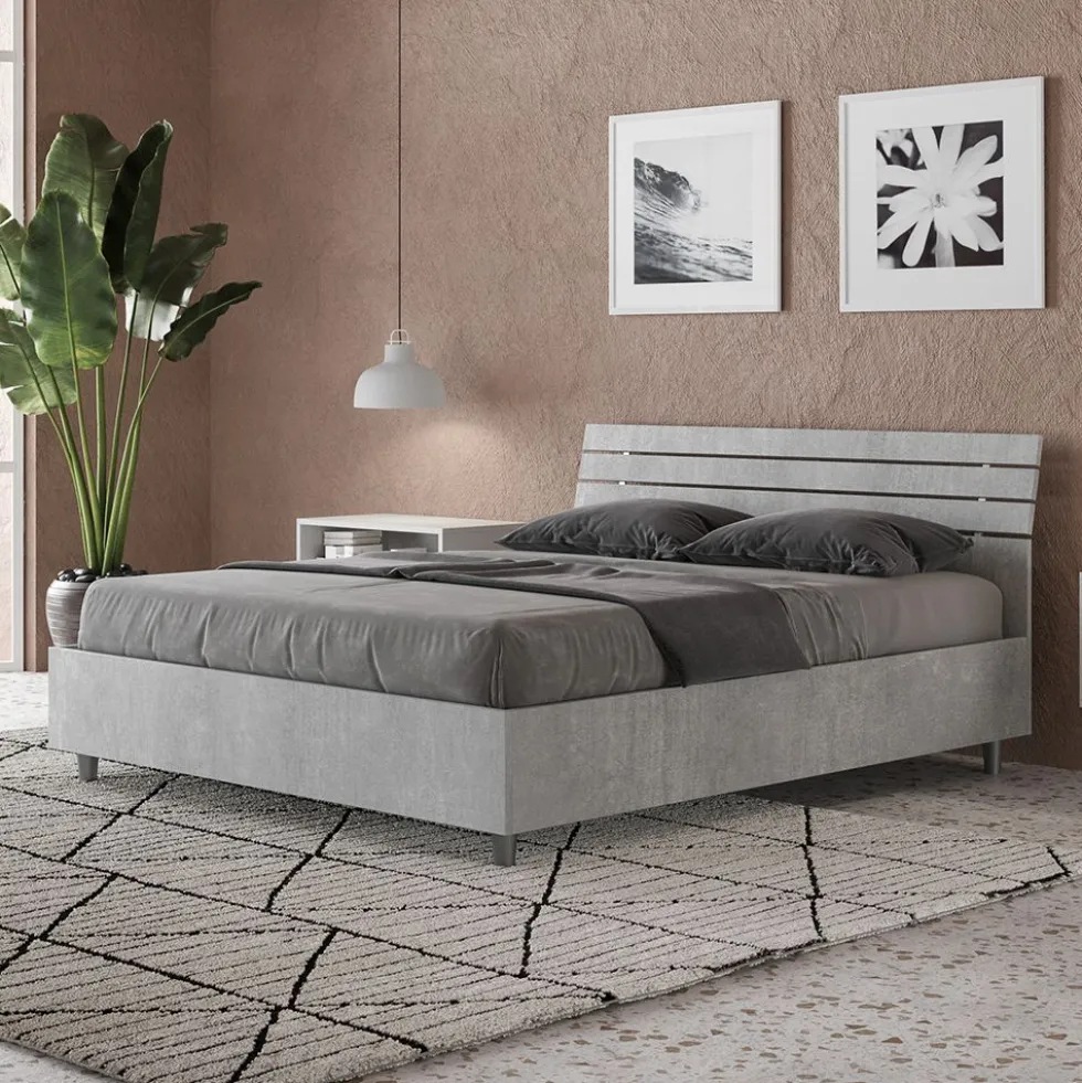 Letto 140x190cm contenitore francese testata inclinata cemento LIT352