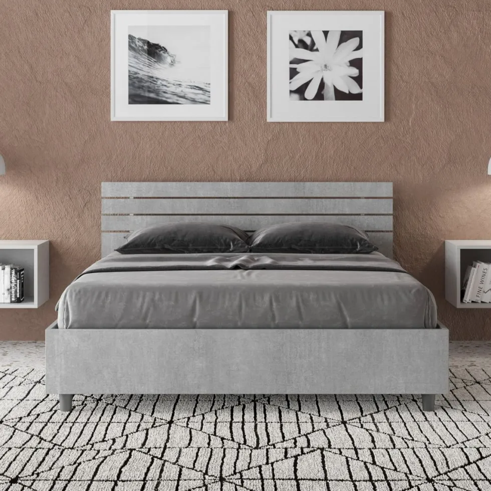 Letto 140x190cm contenitore francese testata inclinata cemento LIT352