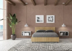 Letto 140x190cm contenitore francese testata inclinata quercia LIT352