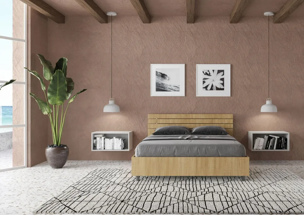 Letto 140x190cm contenitore francese testata inclinata quercia LIT352