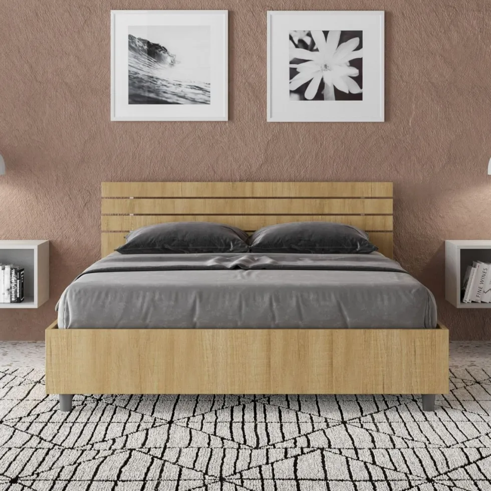 Letto 140x190cm contenitore francese testata inclinata quercia LIT352