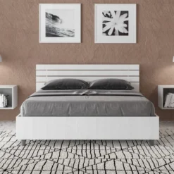 Letto 140x190cm contenitore francese testata inclinata bianco frassino LIT352