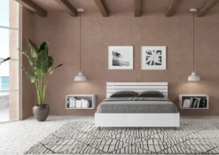 Letto 140x190cm contenitore francese testata inclinata bianco frassino LIT352