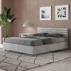 Letto 140x190cm contenitore francese testata dritta cemento LIT348