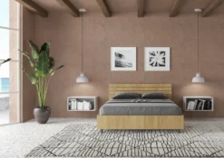 Letto 140x190cm contenitore francese testata dritta quercia LIT348