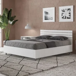 Letto 140x190cm contenitore francese testata dritta bianco frassino LIT348