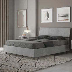 Letto 140x190cm contenitore francese testiera inclinata cemento LIT344