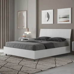 Letto 140x190cm contenitore francese testiera inclinata bianco frassino LIT344