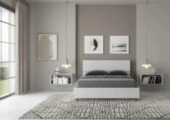 Letto 140x190cm contenitore francese testiera inclinata bianco frassino LIT344