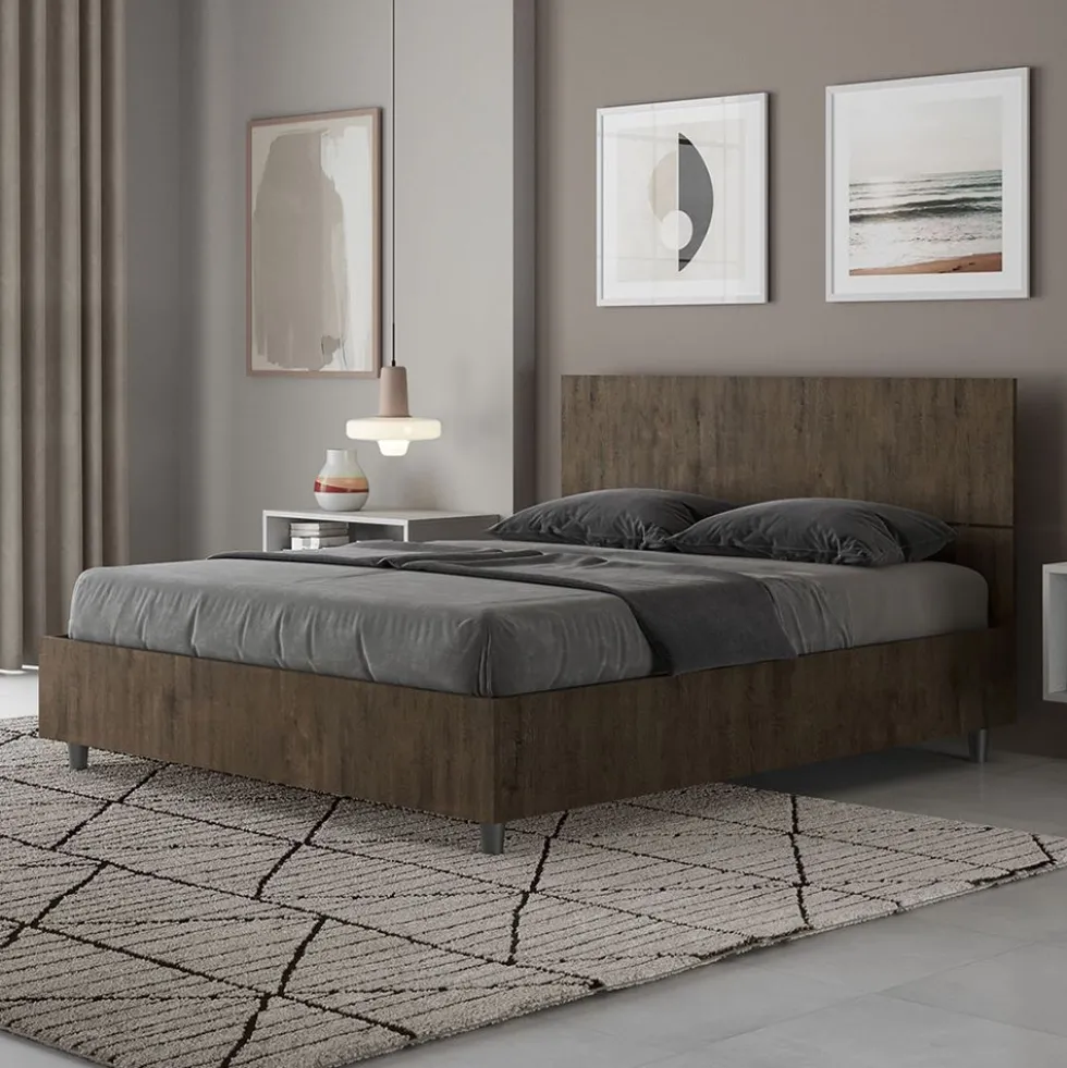 Letto 140x190cm contenitore francese testiera dritta noce LIT340