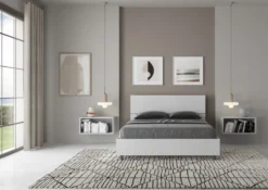 Letto 140x190cm contenitore francese testiera dritta bianco frassino LIT340